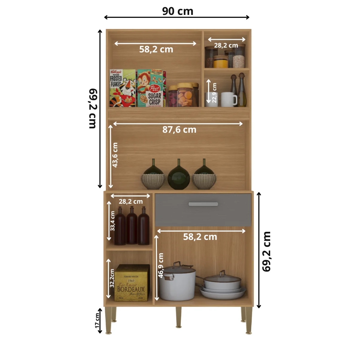 Kit Cozinha 3 Portas 1 Gaveta 8977 Freijó Gris 2538 - Kits Paraná